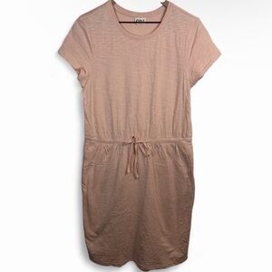 Pact Organic Cotton Slub Knit Drawstring Midi Dress Peach Pink Women’s Size M